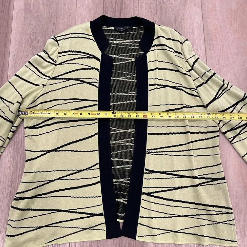 MING WANG Light Yellow/Green Abstract Stripe Open Knit Sweater Blazer Size 2X - Picture 5 of 8